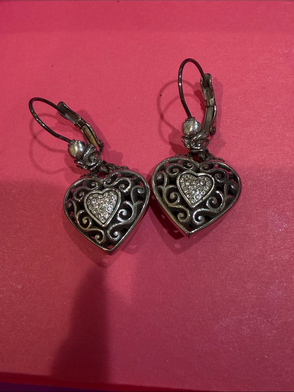 Brighton Heart Filigree Drop Earrings with Crystal Accent - Silver